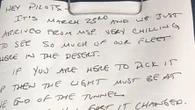 Pilot discovers chilling note inside plane