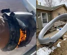 Wybuch samolotu boeing 777. Kawałki silnika pospadały na dachy domów