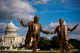 Statue of Trump and Epstein holding hands reappears on National Mall