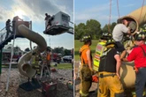 Firefighters forced to cut open playground slide to release stuck man