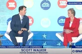 Linda McMahon derailed by clown music at conservative student event