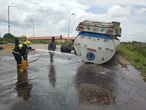 Petroleum tanker somersaults in Ogbomoso, spills content