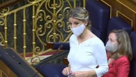 La mirada el cielo de Nadia Calviño cuando Yolanda Díaz promete la derogación de la reforma laboral