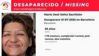 Se busca a María José Sainz Sacristán, una mujer de 56 años desaparecida en Barcelona