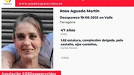 Activada una alerta para encontrar a Rosa Aguado Martín, una mujer de 47 años desaparecida en Valls