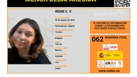 En paradero desconocido Irene E. V., una menor de 14 años desaparecida en Madrid