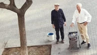Vecinos del Eixample remojan el árbol de su calle ante la falta de riego del Ayuntamiento