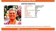 Activada una alerta para encontrar a Martina Renate G., una mujer mayor, de 60 años, desaparecida en Málaga