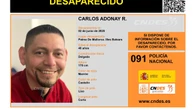 Activan una alerta para encontrar a Carlos Adonay R., un hombre de 48 años desaparecido en Palma de Mallorca