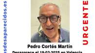 En paradero desconocido Pedro Cortés Martín, un hombre vulnerable de 63 años desaparecido en Valencia