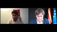 Gritos de 'Arriba España' y el himno español a todo volumen durante la última conferencia de Puigdemont