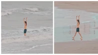 Un bañista se mete al agua en Mar del Plata en plena ola de frío: “Yo no puedo ni caminar y este se mete al mar”