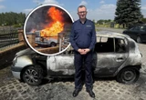 Na ratunek Policjant wyciągnął śpiącego kierowcę z płonącego auta. Sekundy dzieliły go od śmierci