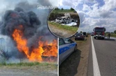 Dramat na trasie Wypadek na S7! Cztery auta rozbite, jedno spłonęło