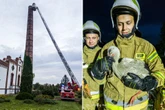 Ponad 3 godziny akcji Bocian spadł na sam dół komina o wysokości 24 metrów! Strażacy i mieszkańcy ruszyli …