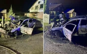 Szokujący wypadek Mazda płonęła jak pochodnia! 22-latek huknął w ogrodzenie i słup, który spadł na budynek [ZDJĘCIA]