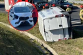ZDJĘCIA Pechowy dzień w Warszawie. Rozbite furgonetki przy lotnisku i na S8