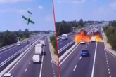 Film w sieci Samolot spadł na ruchliwą drogę, dwie osoby nie żyją! Wideo przeraża