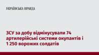 ЗСУ за добу відмінусували 74 артилерійські системи окупантів і 1 250 ворожих солдатів