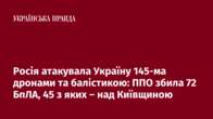 Росія атакувала Україну 145-ма дронами та балістикою: ППО збила 72 БпЛА, 45 з яких – над Київщиною