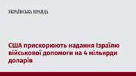 США прискорюють надання Ізраїлю військової допомоги на 4 мільярди доларів