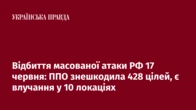 Відбиття масованої атаки РФ 17 червня: ППО знешкодила 428 цілей, є влучання у 10 локаціях