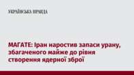 МАГАТЕ: Іран наростив запаси урану, збагаченого майже до рівня створення ядерної зброї