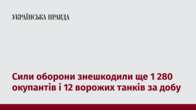 Сили оборони знешкодили ще 1 280 окупантів і 12 ворожих танків за добу