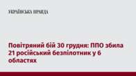 Повітряний бій 30 грудня: ППО збила 21 російський безпілотник у 6 областях