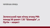 Зеленський про нічну атаку РФ: понад 50 ракет і 20 "Шахедів", а Путін – нацист