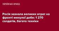 Росія за добу зазнала великих втрат на фронті: 1 270 солдатів, багато техніки