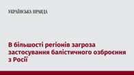 В більшості регіонів загроза застосування балістичного озброєння з Росії