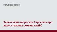 Зеленський попросить Євросоюз про захист газових сховищ та АЕС