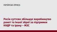 Росія суттєво збільшує виробництво ракет та іншої зброї за підтримки КНДР та Ірану – МЗС