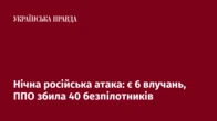 Нічна російська атака: є 6 влучань, ППО збила 40 безпілотників  