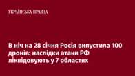 В ніч на 28 січня Росія випустила 100 дронів: наслідки атаки РФ ліквідовують у 7 областях