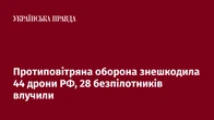 Протиповітряна оборона знешкодила 44 дрони РФ, 28 безпілотників влучили