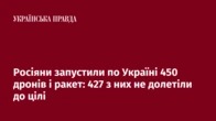 Росіяни запустили по Україні 450 дронів і ракет: 427 з них не долетіли до цілі
