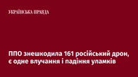 ППО знешкодила 161 російський дрон, є одне влучання і падіння уламків