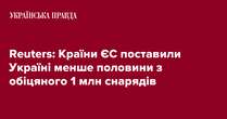 Reuters: Країни ЄС поставили Україні менше половини з обіцяного 1 млн снарядів