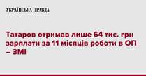 Татаров отримав лише 64 тис. грн зарплати за 11 місяців роботи в ОП – ЗМІ