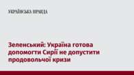 Зеленський: Україна готова допомогти Сирії не допустити продовольчої кризи