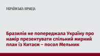 Бразилія не попереджала Україну про намір презентувати спільний мирний план із Китаєм – посол Мельник