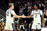 Cam Spencer, Tristen Newton at UConn men's basketball game vs. Villanova