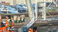 VIDÉO - Les images impressionnantes du déraillement d'un train de chantier en gare