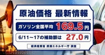 【ガソリン価格】全国平均169.5円・6/17までの補助額は27.0円…経産省資源エネルギー庁調査
