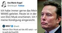 Die Welt pubblica un intervento di Musk su AfD e la responsabile del servizio Opinioni si dimette