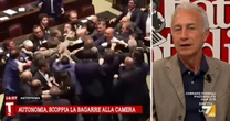 Travaglio a La7: “Non è stata una rissa ma un pestaggio. Donno ha solo portato il tricolore a Calderoli, il che è come dare l’aglio a un vampiro”