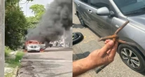 Violencia en Tabasco durante gira presidencial; dejan narcomanta y un auto incendiado