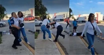 VIDEO ¬ Vendedora golpea a guardia de seguridad afuera de hospital del IMSS Bienestar